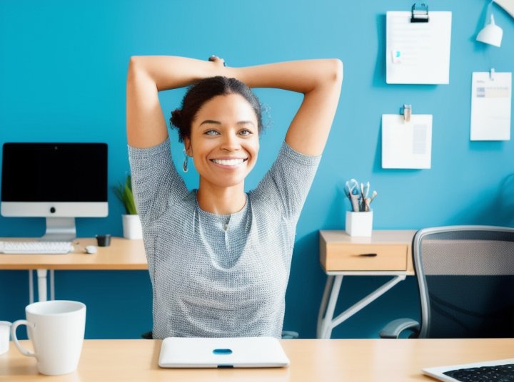 Desk-bound worker doing effective stretching exercises for pain relief